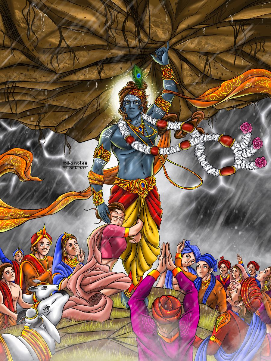"Krishna's Divine Umbrella:The Miraculous Tale of Govardhan ParvT - by PAWAN KUMAR TIWARI - CollectLo