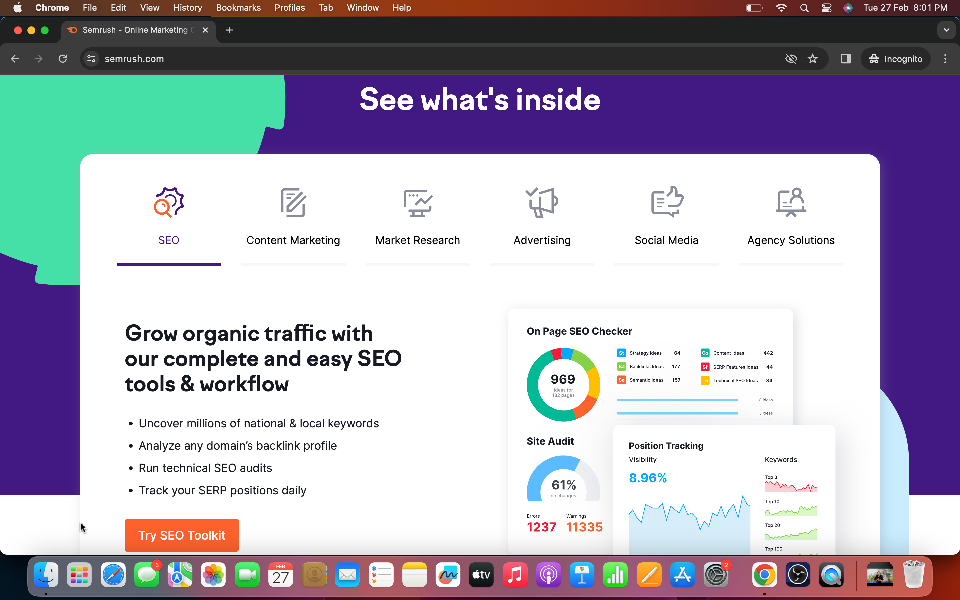 See another example of semrush website landing page - by CollectLo Team - CollectLo