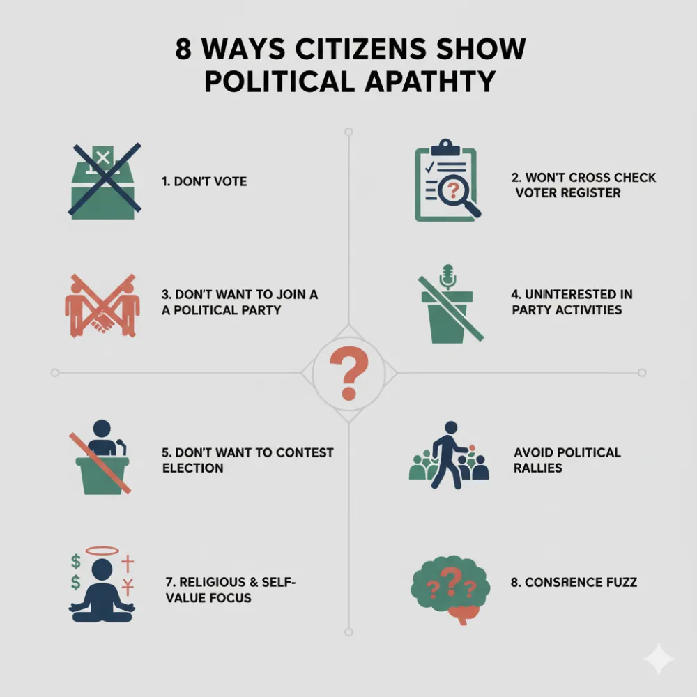 <b>8 ways citizens show political apathy.</b> - by Wilvia Dsouza  - CollectLo