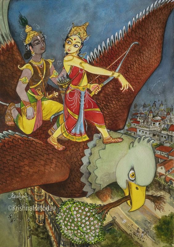 Satyabhama as Krishna's charioteer courtesy Krishnafortoday&nbsp; - by aadya jha - CollectLo